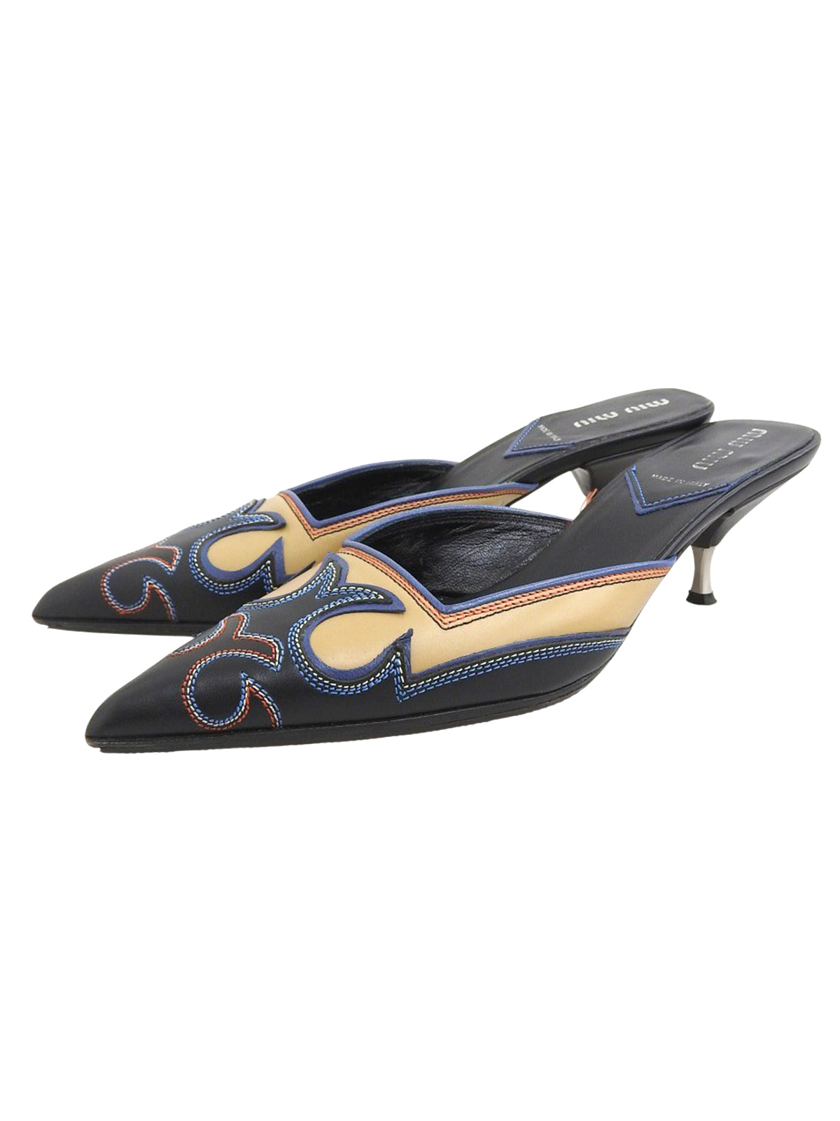 ウエスタンデザインミュール ブラック/ベージュ/マルチ