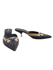 ウエスタンデザインミュール ブラック/ベージュ/マルチ