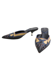 ウエスタンデザインミュール ブラック/ベージュ/マルチ