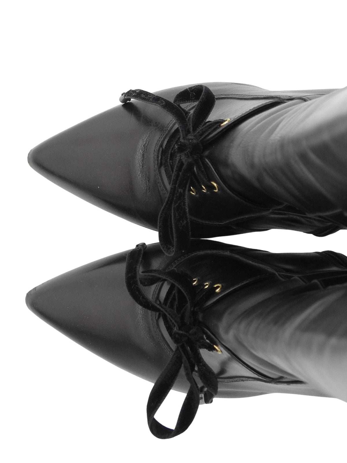 Leather logo buckle lace-up long boots in black