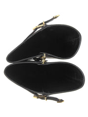 Leather logo buckle lace-up long boots in black