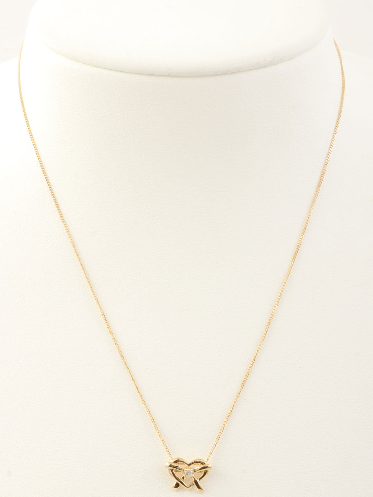 18Kハートリボンモチーフダイヤモンドネックレス ゴールド