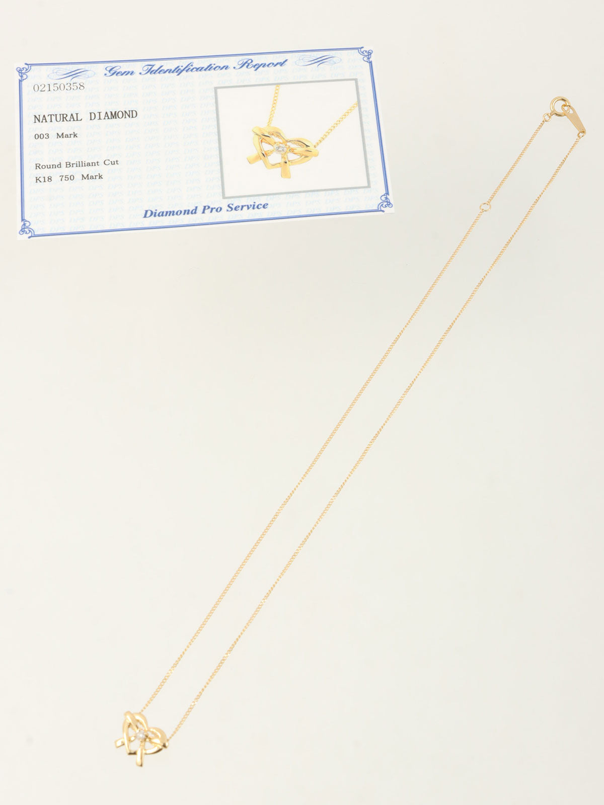 18Kハートリボンモチーフダイヤモンドネックレス ゴールド