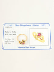 18K Gold/Cherry Red Ruby and Diamond Ribbon Motif Ring