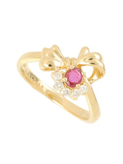 18K Gold/Cherry Red Ruby and Diamond Ribbon Motif Ring