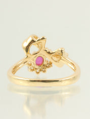18K Gold/Cherry Red Ruby and Diamond Ribbon Motif Ring