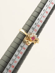 18K Gold/Cherry Red Ruby and Diamond Ribbon Motif Ring