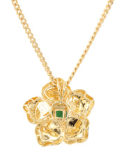 18K Gold/Green Emerald and Diamond Flower Motif Necklace