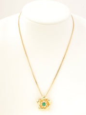18K Gold/Green Emerald and Diamond Flower Motif Necklace