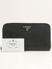 Saffiano Logo Plate Long Wallet in Black