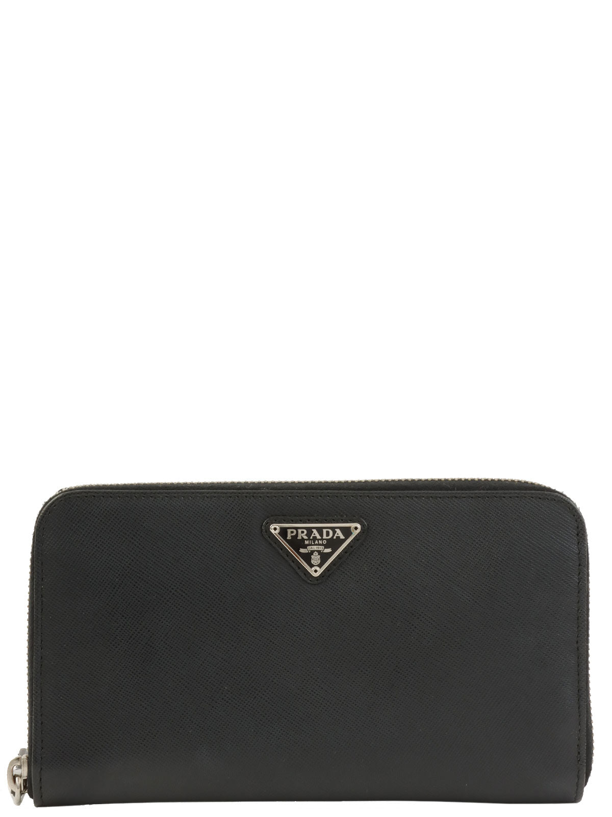 Saffiano Logo Plate Long Wallet in Black