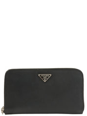 Saffiano Logo Plate Long Wallet in Black
