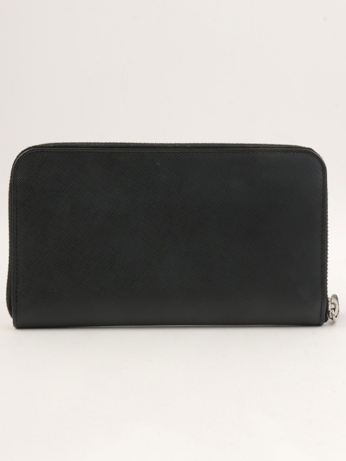 黑色 Saffiano 标志铭牌长款钱包