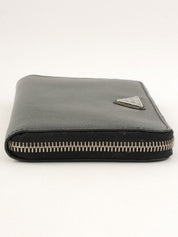 Saffiano Logo Plate Long Wallet in Black