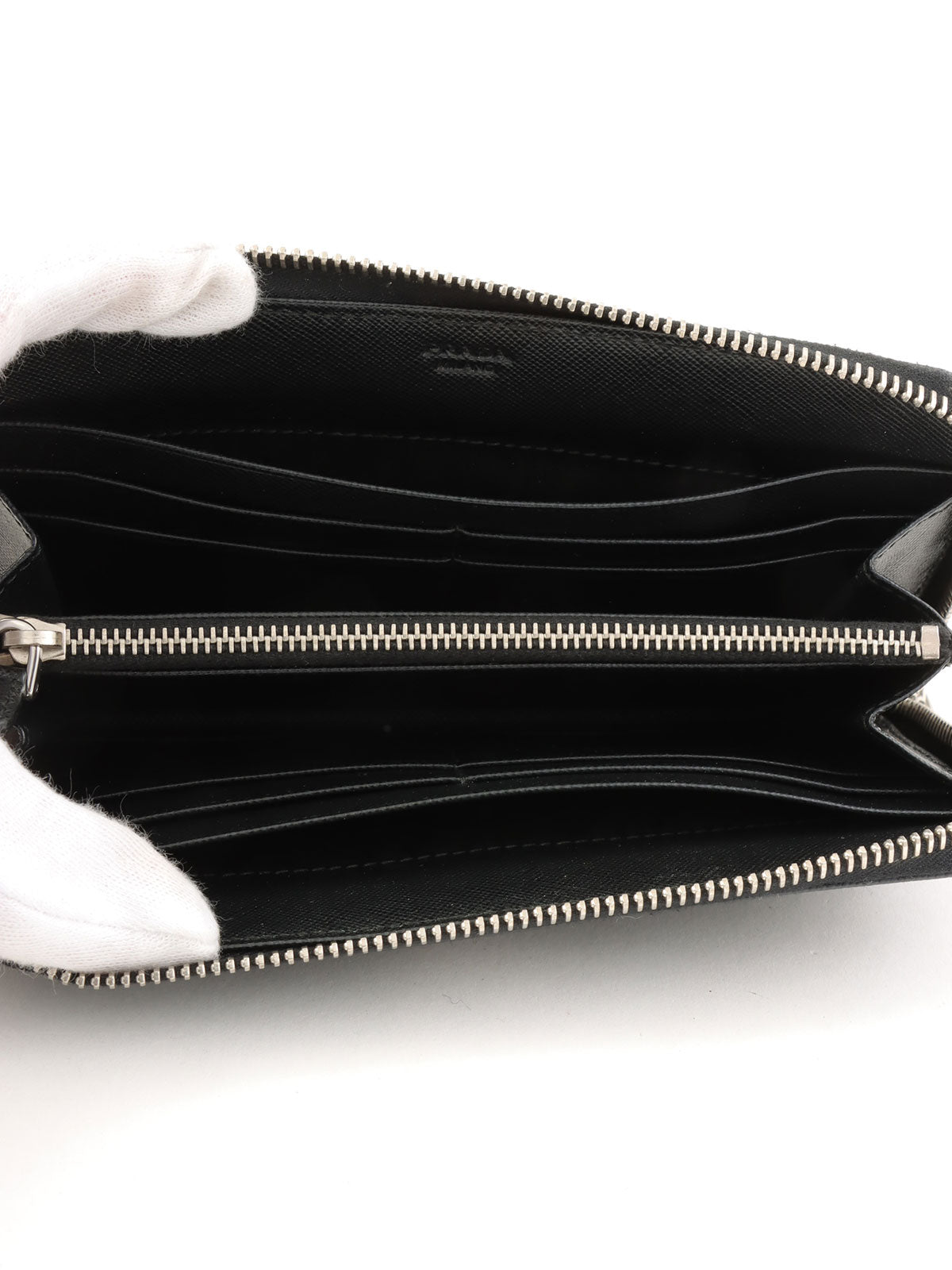 Saffiano Logo Plate Long Wallet in Black