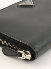 Saffiano Logo Plate Long Wallet in Black