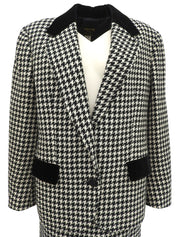 ハウンドトゥースパターンマカダムボタンセットアップ ブラック/アイボリー