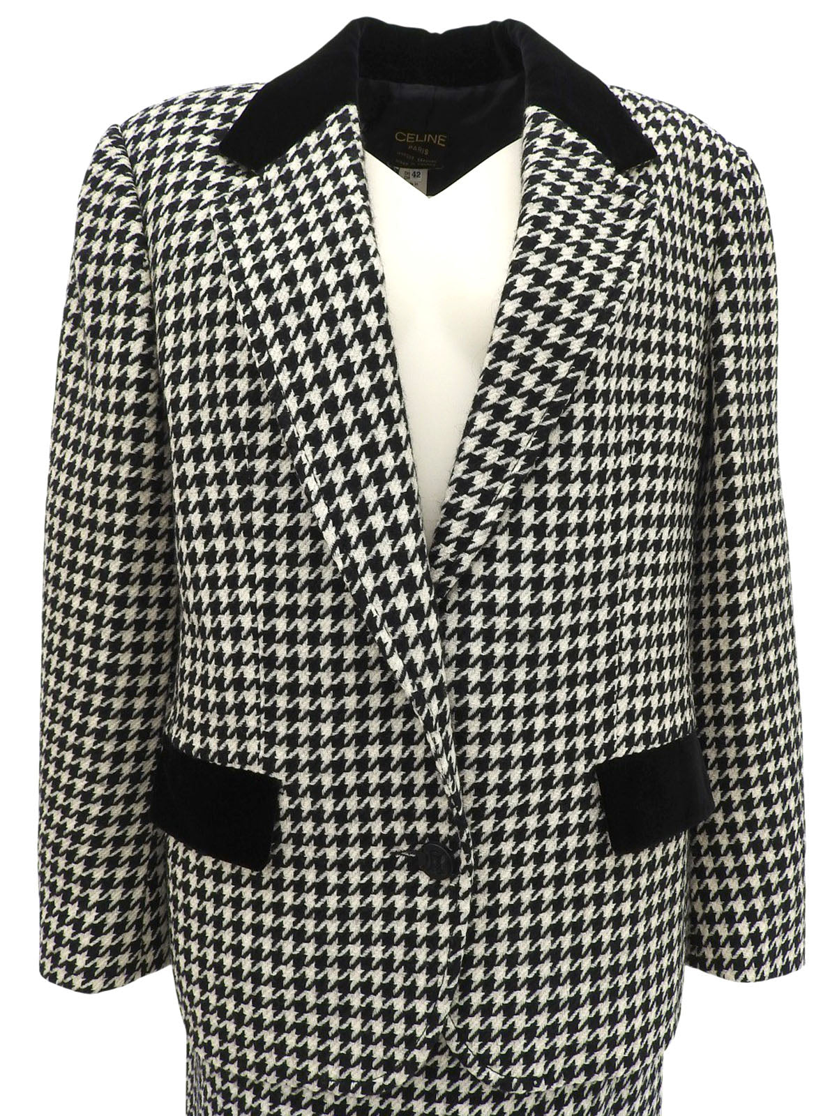 ハウンドトゥースパターンマカダムボタンセットアップ ブラック/アイボリー