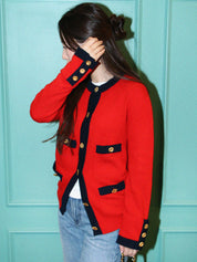 バイカラーCCマークボタンカーディガン ネイビー/レッド