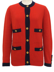 バイカラーCCマークボタンカーディガン ネイビー/レッド