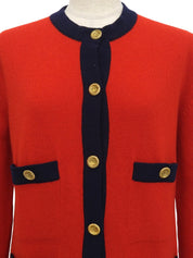 バイカラーCCマークボタンカーディガン ネイビー/レッド