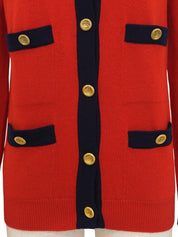 バイカラーCCマークボタンカーディガン ネイビー/レッド