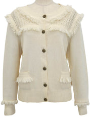 カシミアデザインCCマークボタンフリンジカーディガン アイボリー