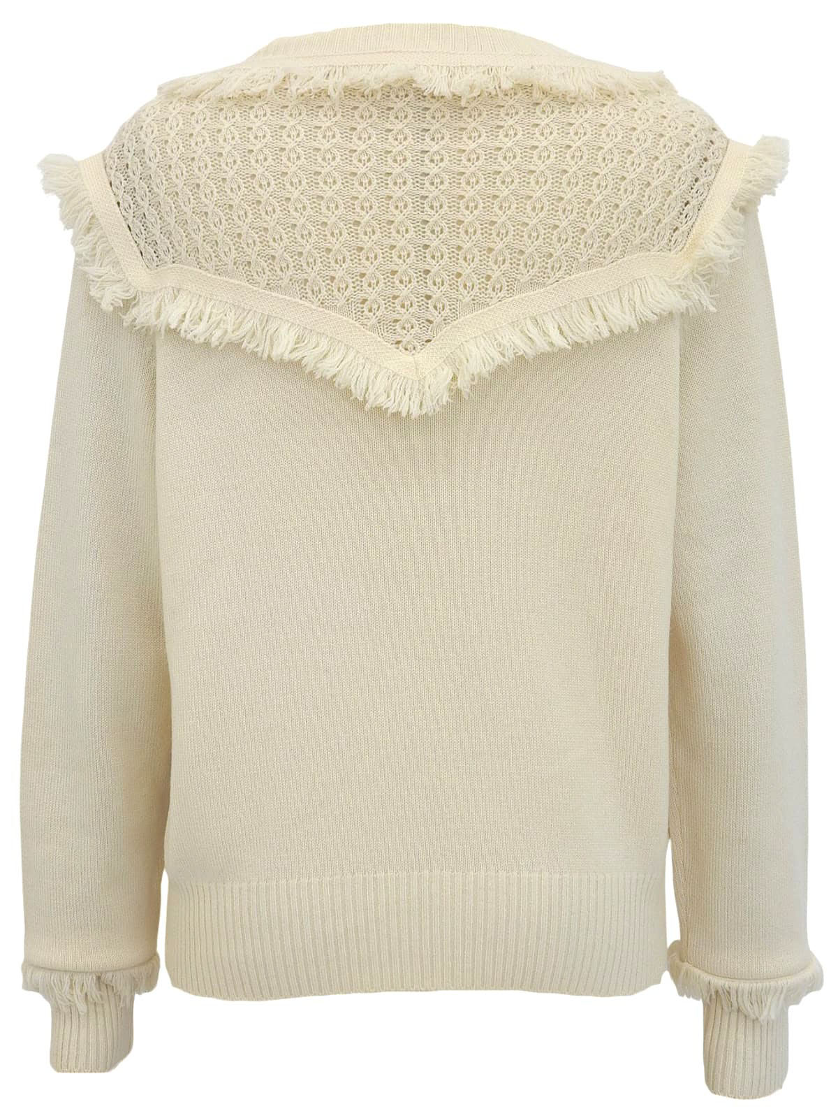 カシミアデザインCCマークボタンフリンジカーディガン アイボリー