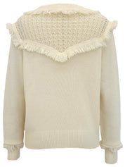 カシミアデザインCCマークボタンフリンジカーディガン アイボリー