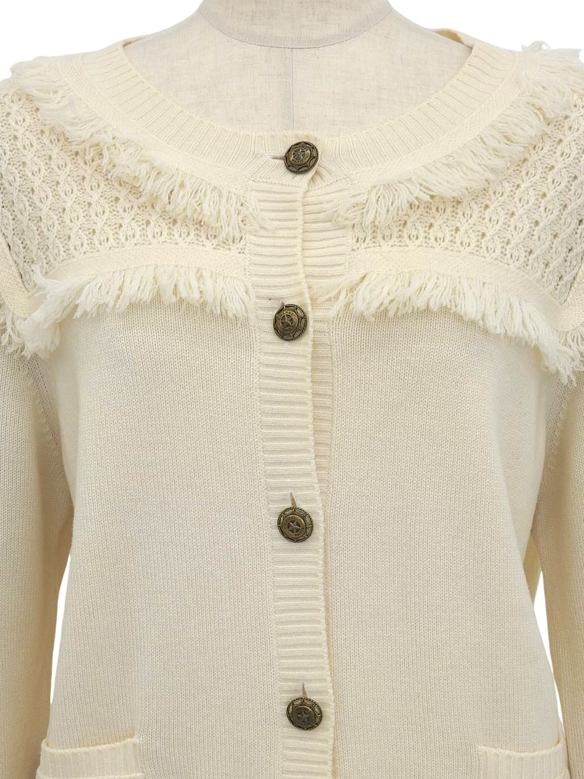 カシミアデザインCCマークボタンフリンジカーディガン アイボリー