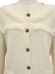 カシミアデザインCCマークボタンフリンジカーディガン アイボリー