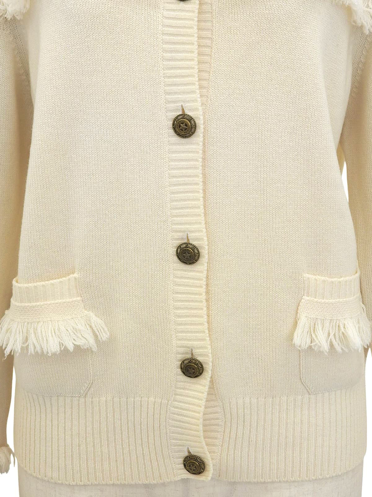 カシミアデザインCCマークボタンフリンジカーディガン アイボリー
