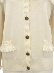 カシミアデザインCCマークボタンフリンジカーディガン アイボリー