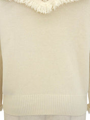 カシミアデザインCCマークボタンフリンジカーディガン アイボリー