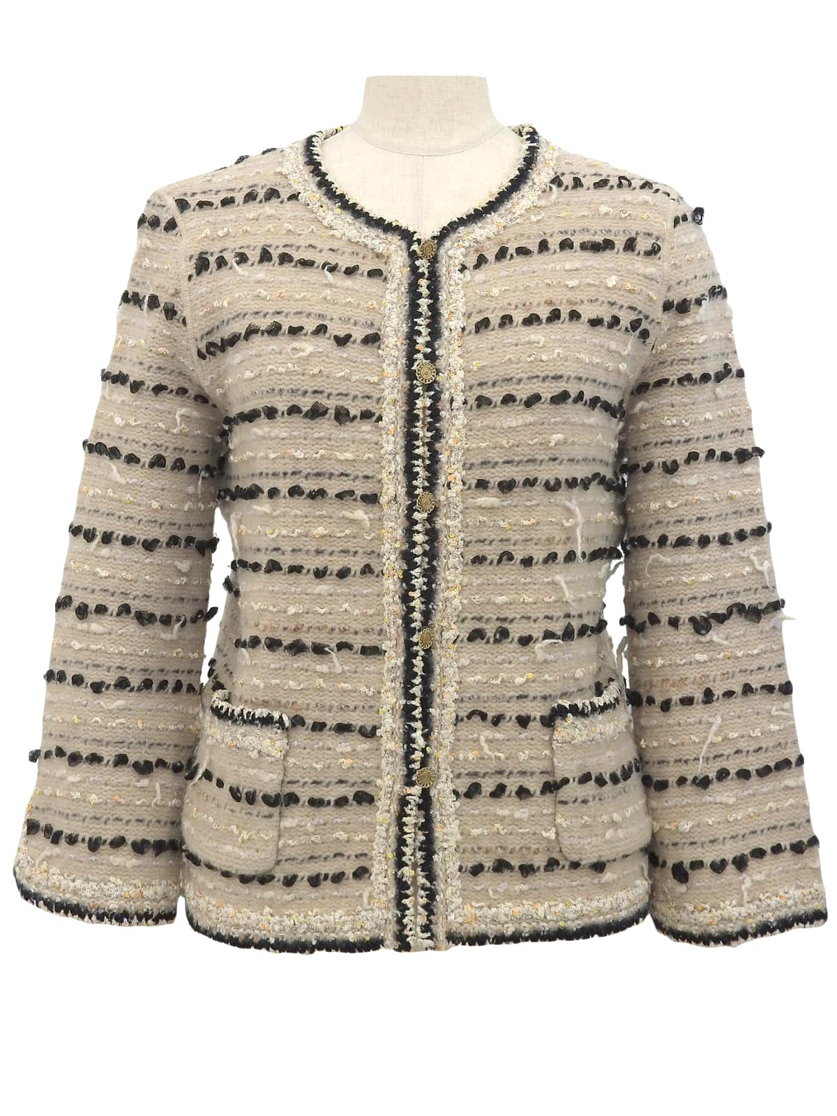 2005年製 レースデザインCCマークボタンカーディガン ベージュ/マルチ