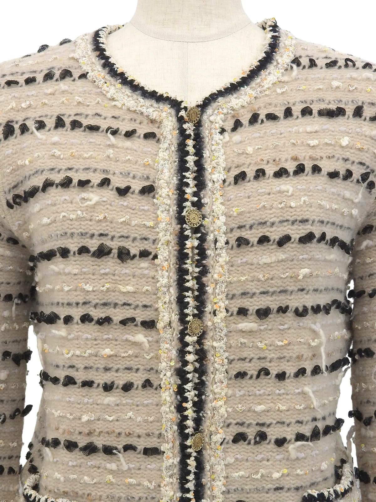 2005年製 レースデザインCCマークボタンカーディガン ベージュ/マルチ