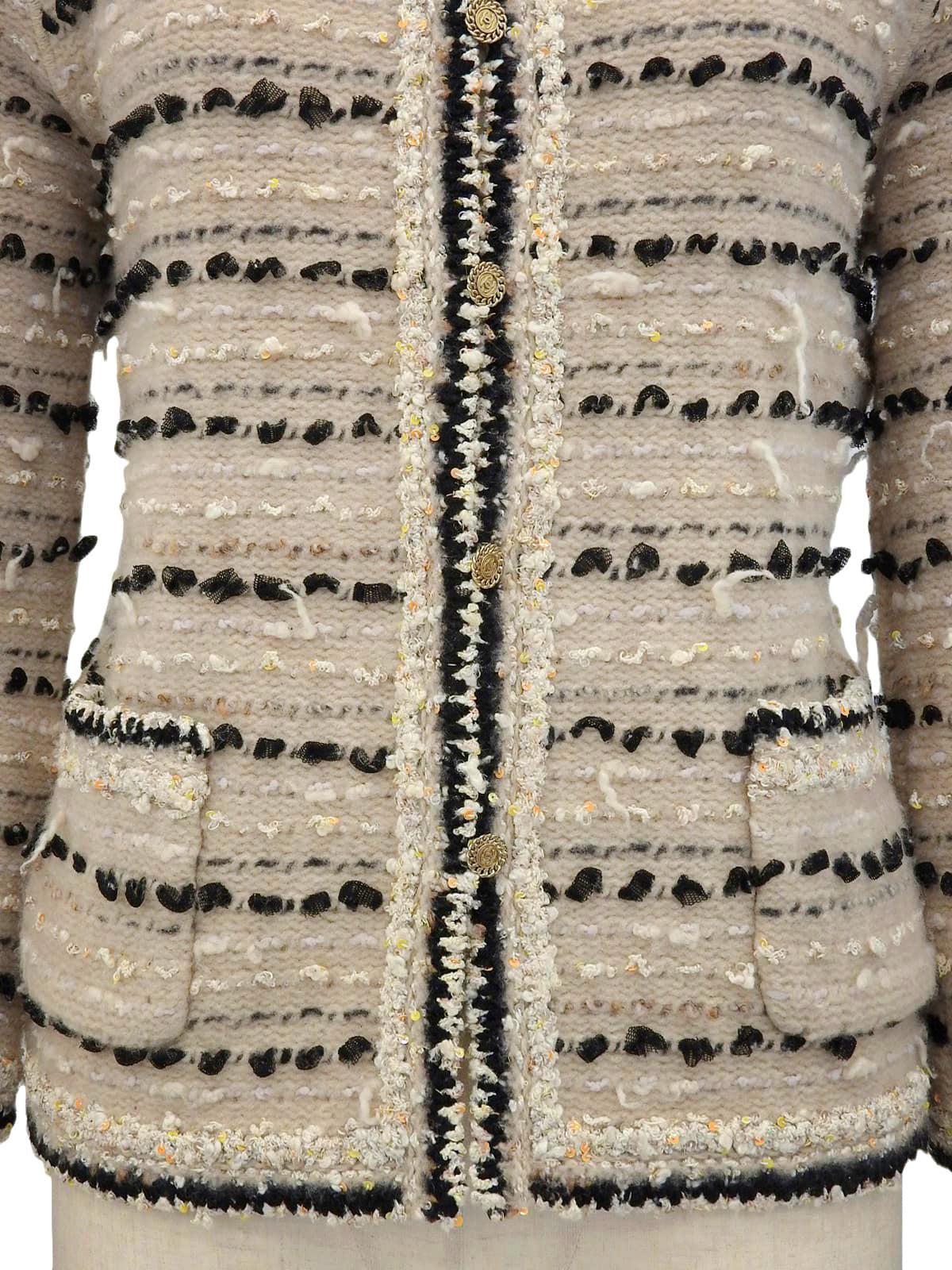 2005年製 レースデザインCCマークボタンカーディガン ベージュ/マルチ