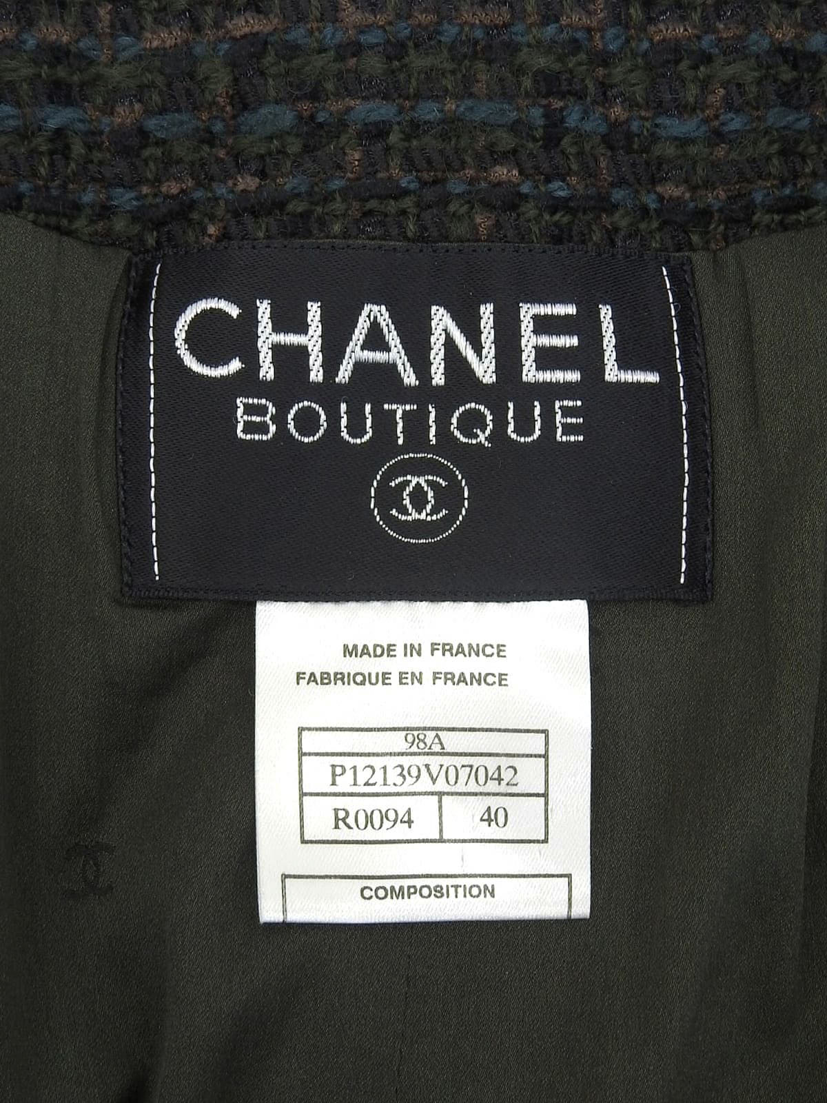 1998年製 ツイードCCマークボタンセットアップ ダークグリーン/マルチ