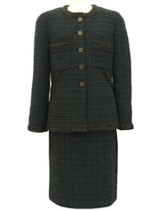 1998年製 ツイードCCマークボタンセットアップ ダークグリーン/マルチ