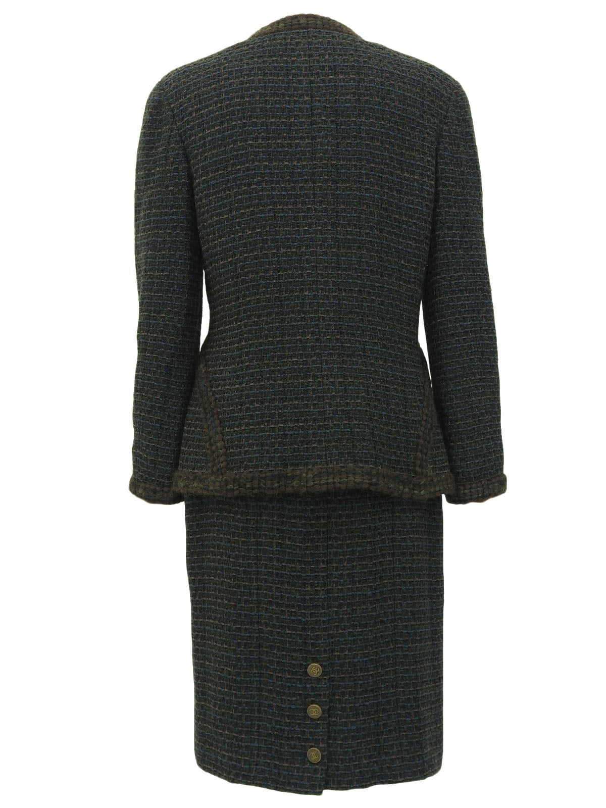 1998年製 ツイードCCマークボタンセットアップ ダークグリーン/マルチ