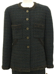 1998年製 ツイードCCマークボタンセットアップ ダークグリーン/マルチ