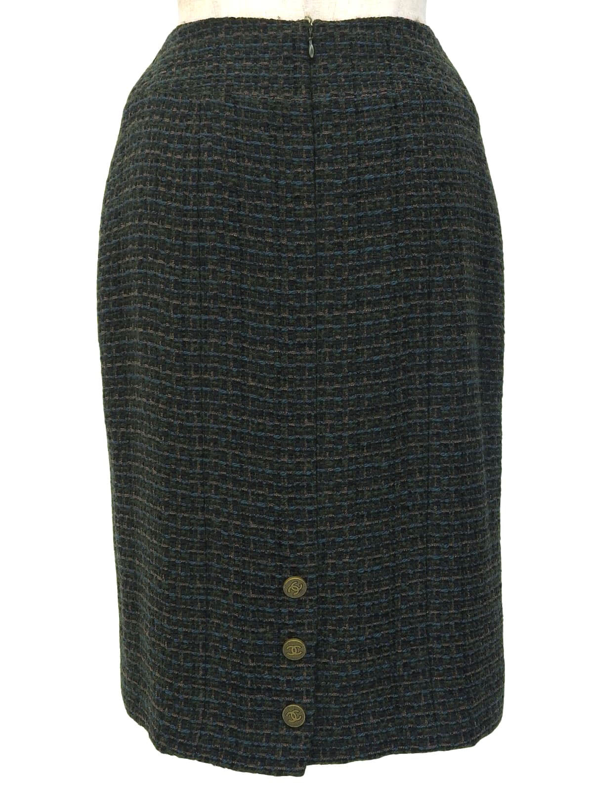 1998年製 ツイードCCマークボタンセットアップ ダークグリーン/マルチ