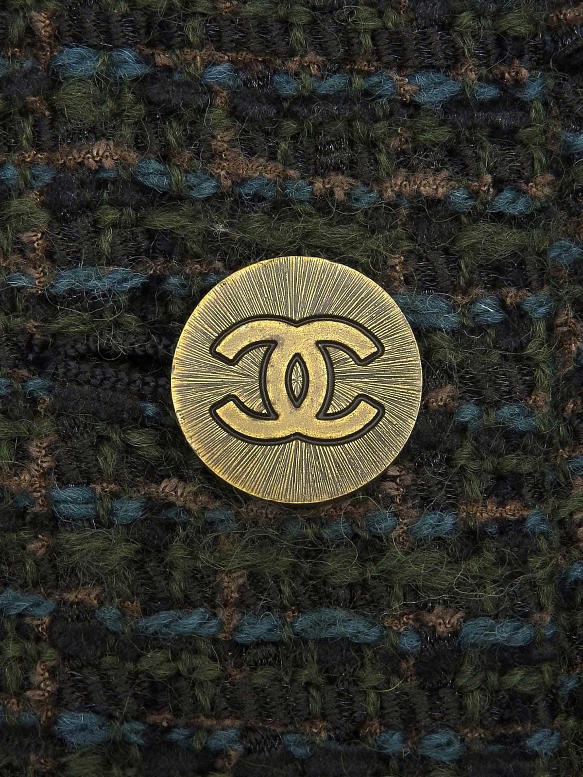 1998年製 ツイードCCマークボタンセットアップ ダークグリーン/マルチ