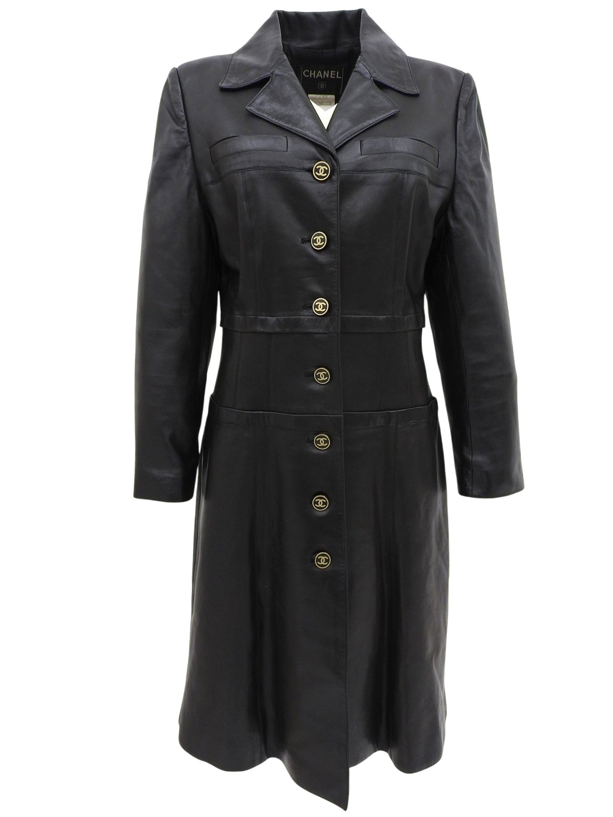 2001年製 レザーCCボタンロングコート ブラック