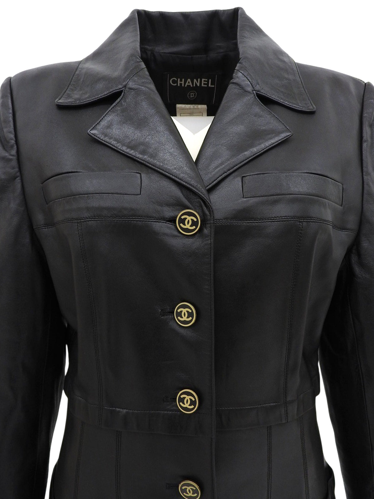 2001年製 レザーCCボタンロングコート ブラック