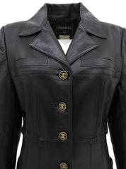 2001年製 レザーCCボタンロングコート ブラック