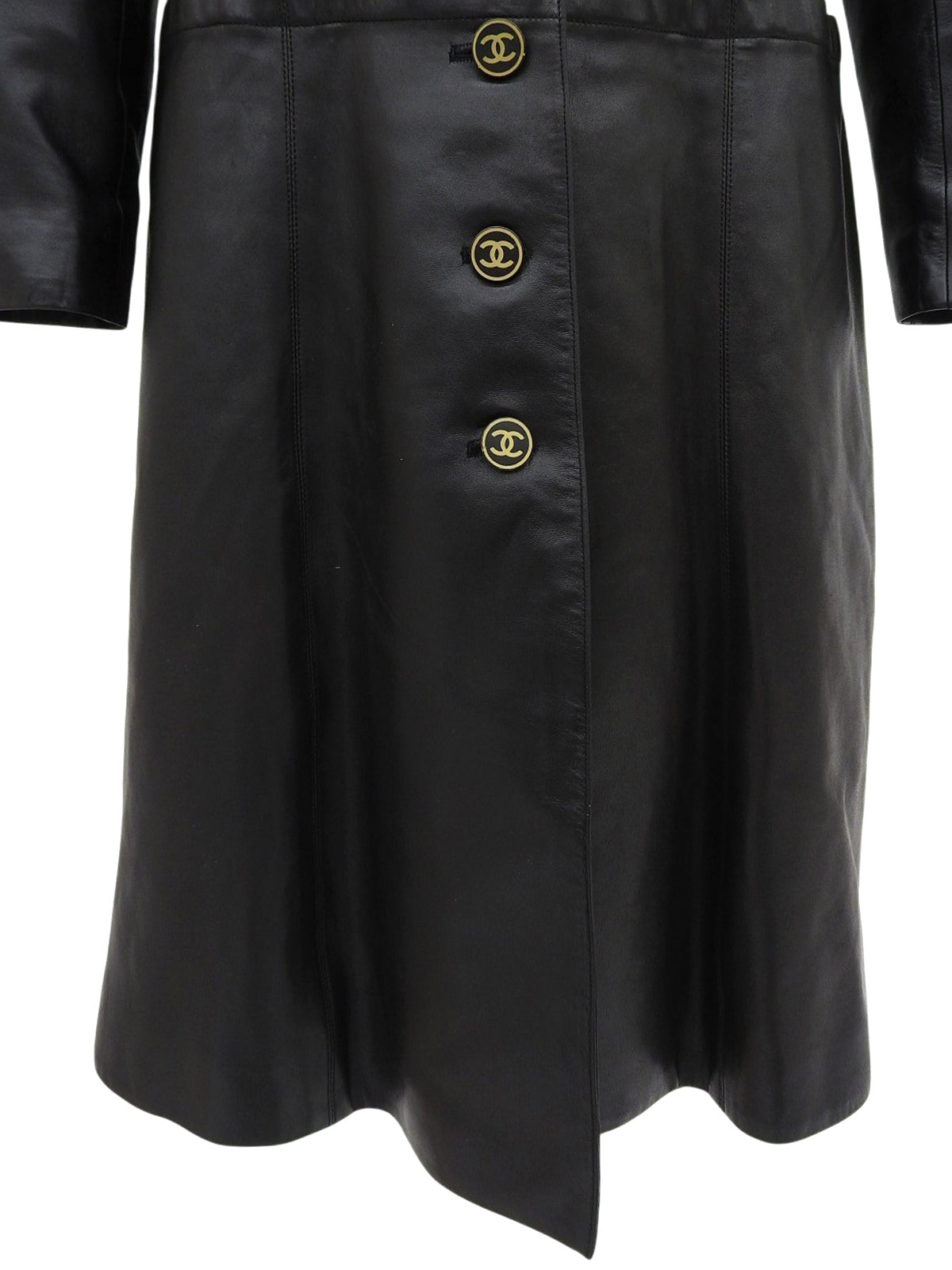 2001年製 レザーCCボタンロングコート ブラック