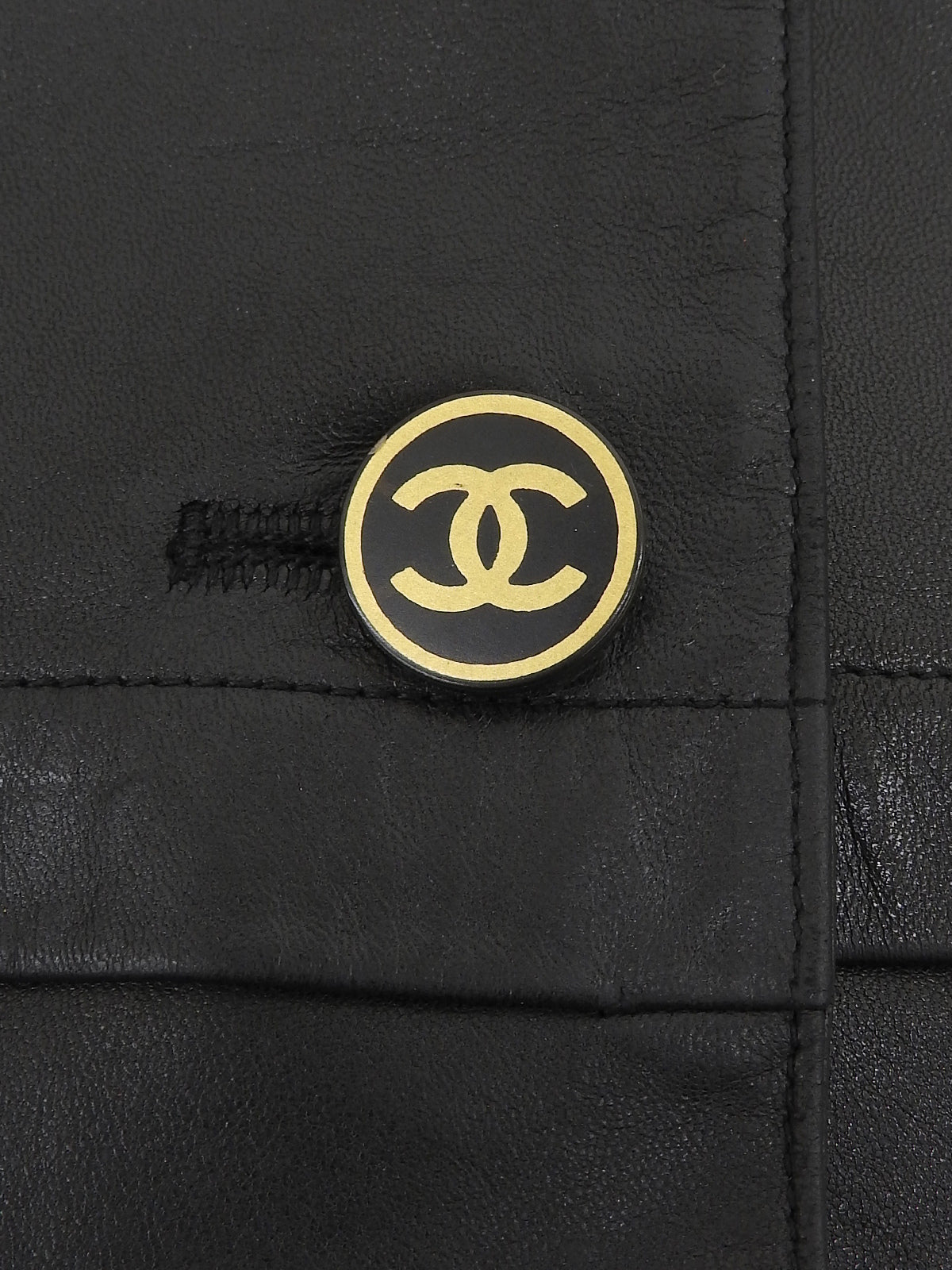 2001年製 レザーCCボタンロングコート ブラック