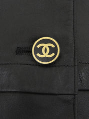 2001年製 レザーCCボタンロングコート ブラック