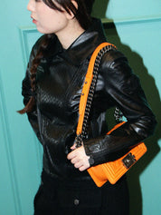 カーフスキンCCマークライダースジャケット ブラック